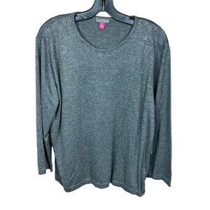 Vince Camuto Sweater Crew Neck Grey Silver Embellished Long Sleeves Women XL